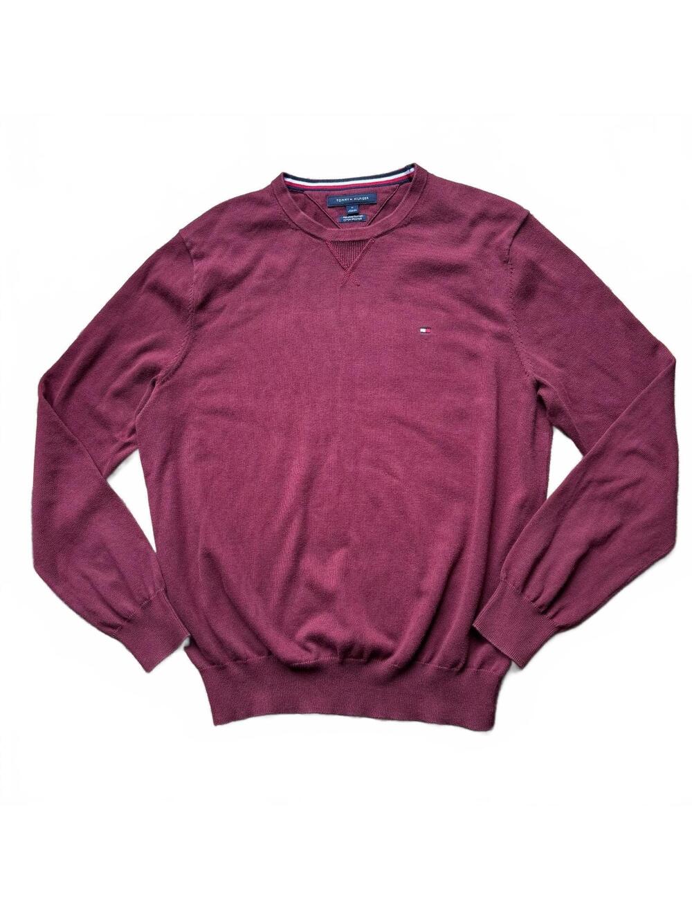 Vintage Tommy Hilfiger Burgundy Premium Cotton Knit Sweater - Men's M